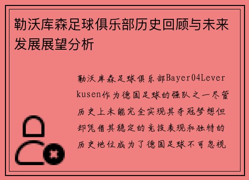 勒沃库森足球俱乐部历史回顾与未来发展展望分析