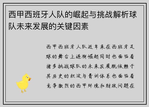 西甲西班牙人队的崛起与挑战解析球队未来发展的关键因素