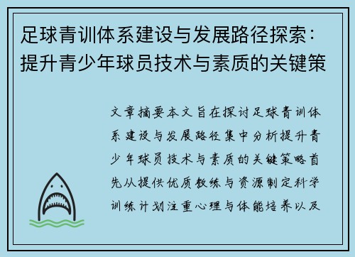 足球青训体系建设与发展路径探索：提升青少年球员技术与素质的关键策略