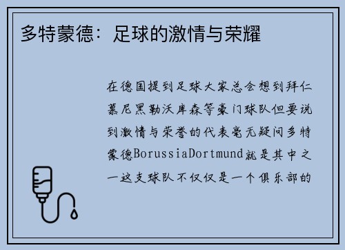 多特蒙德：足球的激情与荣耀
