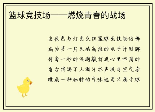 篮球竞技场——燃烧青春的战场